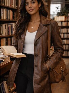 A.N.A. Genuine Leather chocolate Brown Trench Coat Small Midi Length 90s Y2K